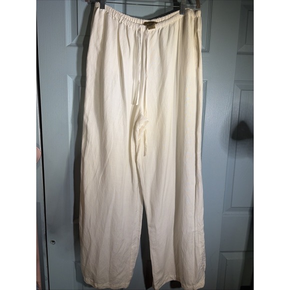 Valerie Stevens Pants - Valerie Steven's Linen Blend Boho White Pull On Pants Sz XL. Pockets. Wide Leg.